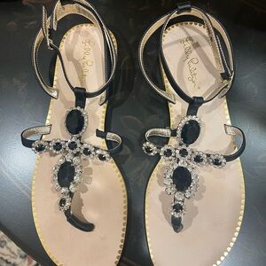 Lilly Pulitzer Black and Silver Embellished Sandals Gorgeous